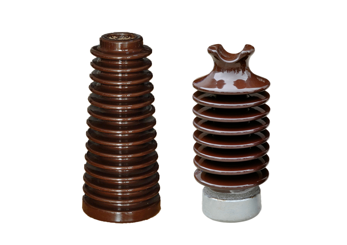 Brown 381mm tinggi 12.5kN Porcelain Post Insulator Untuk Distribusi Tenaga Listrik